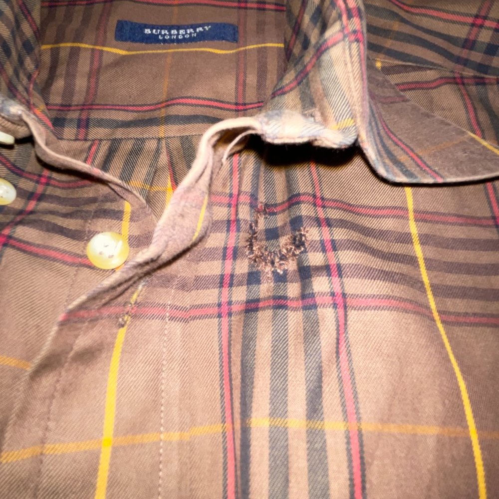 Used Burberry Button Down Brown Checkered Shirt -… - image 4